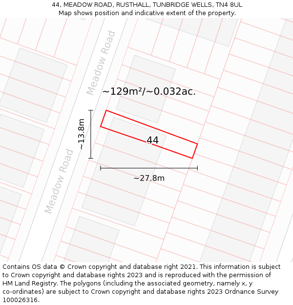44, MEADOW ROAD, RUSTHALL, TUNBRIDGE WELLS, TN4 8UL: Plot and title map