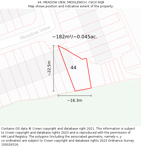 44, MEADOW VIEW, MIDDLEWICH, CW10 9QB: Plot and title map