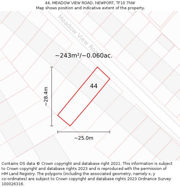 44, MEADOW VIEW ROAD, NEWPORT, TF10 7NW: Plot and title map