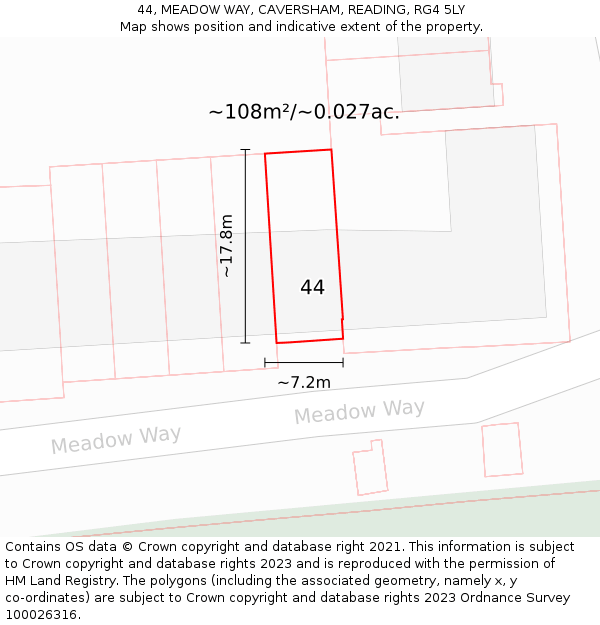 44, MEADOW WAY, CAVERSHAM, READING, RG4 5LY: Plot and title map