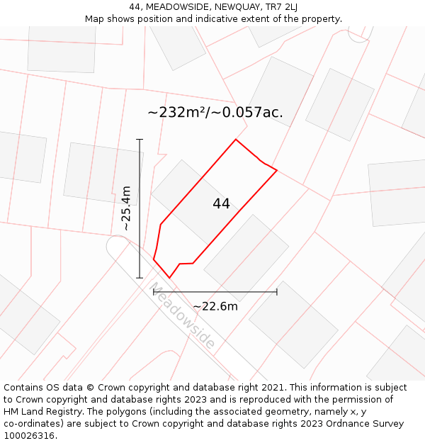 44, MEADOWSIDE, NEWQUAY, TR7 2LJ: Plot and title map