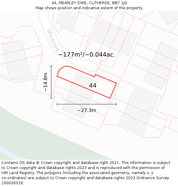 44, MEARLEY SYKE, CLITHEROE, BB7 1JG: Plot and title map