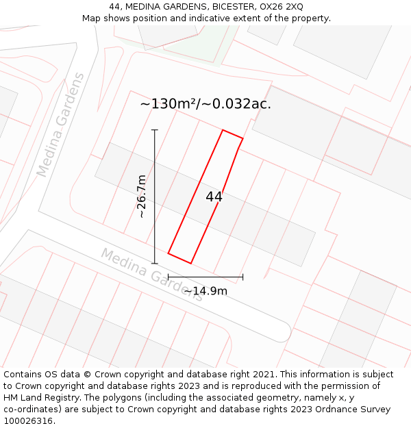 44, MEDINA GARDENS, BICESTER, OX26 2XQ: Plot and title map