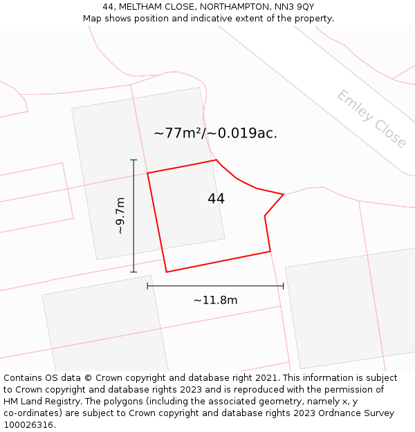 44, MELTHAM CLOSE, NORTHAMPTON, NN3 9QY: Plot and title map