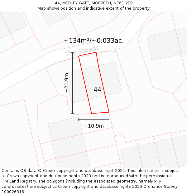 44, MERLEY GATE, MORPETH, NE61 2EP: Plot and title map