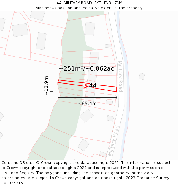 44, MILITARY ROAD, RYE, TN31 7NY: Plot and title map