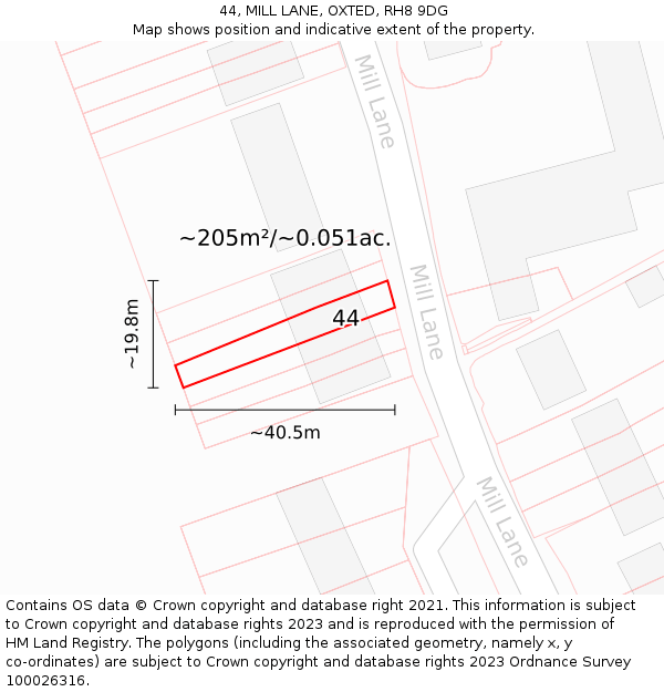 44, MILL LANE, OXTED, RH8 9DG: Plot and title map