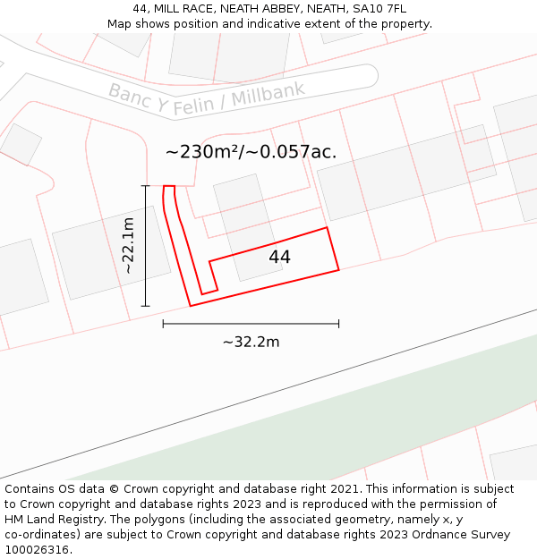 44, MILL RACE, NEATH ABBEY, NEATH, SA10 7FL: Plot and title map