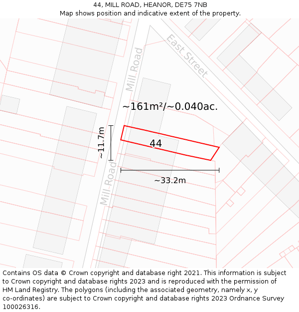 44, MILL ROAD, HEANOR, DE75 7NB: Plot and title map