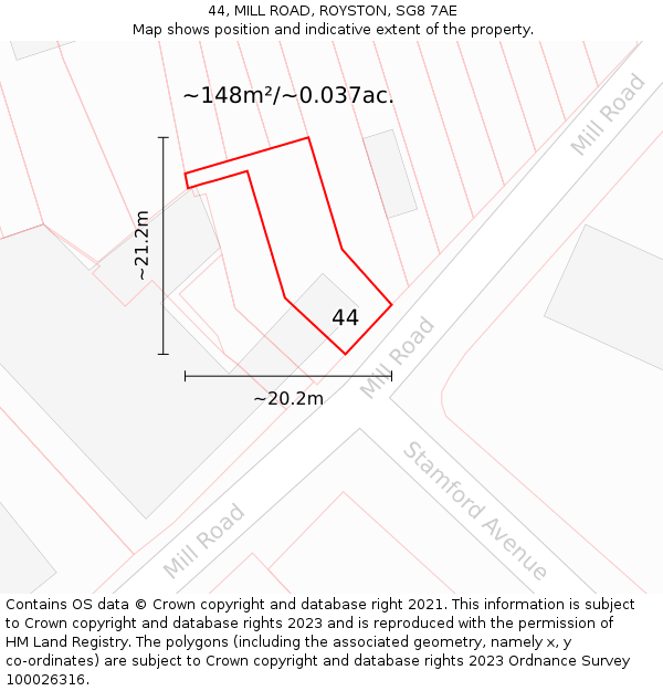 44, MILL ROAD, ROYSTON, SG8 7AE: Plot and title map