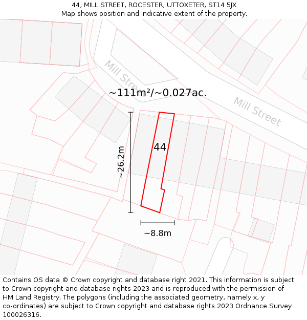 44, MILL STREET, ROCESTER, UTTOXETER, ST14 5JX: Plot and title map