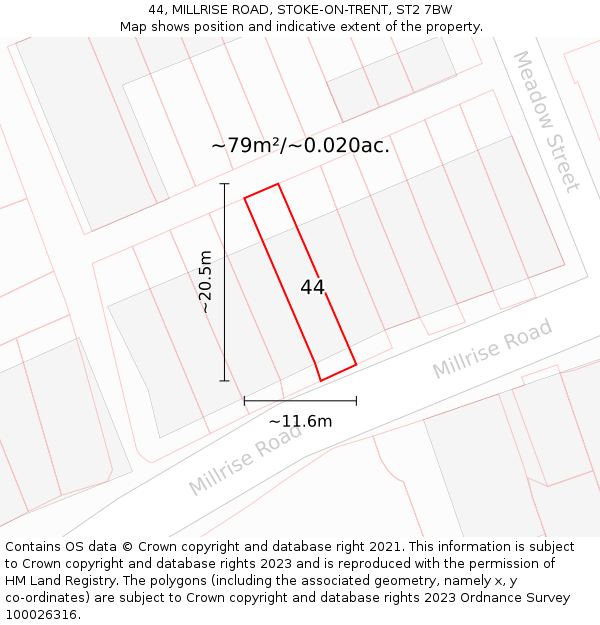 44, MILLRISE ROAD, STOKE-ON-TRENT, ST2 7BW: Plot and title map