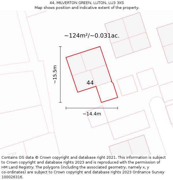 44, MILVERTON GREEN, LUTON, LU3 3XS: Plot and title map