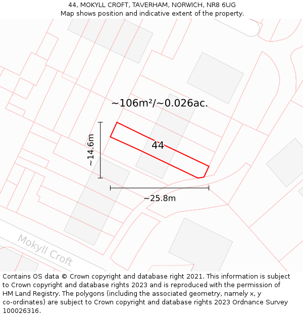 44, MOKYLL CROFT, TAVERHAM, NORWICH, NR8 6UG: Plot and title map