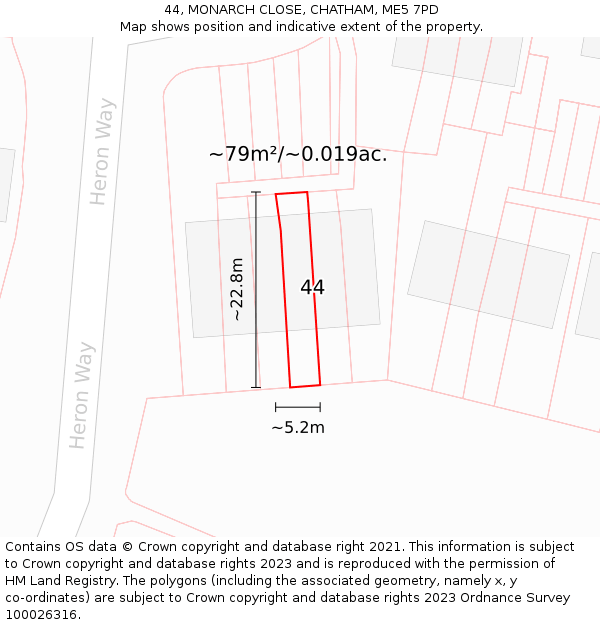 44, MONARCH CLOSE, CHATHAM, ME5 7PD: Plot and title map