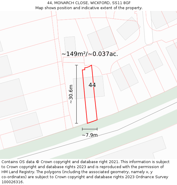 44, MONARCH CLOSE, WICKFORD, SS11 8GF: Plot and title map