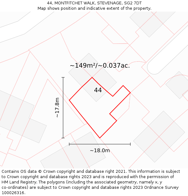 44, MONTFITCHET WALK, STEVENAGE, SG2 7DT: Plot and title map