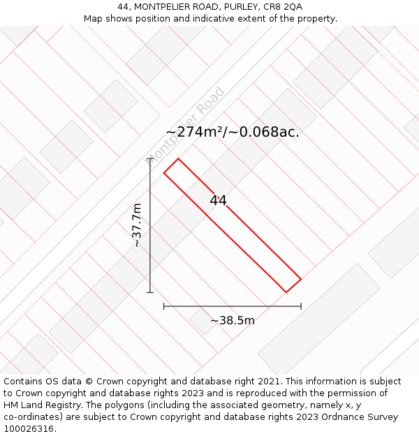 44, MONTPELIER ROAD, PURLEY, CR8 2QA: Plot and title map
