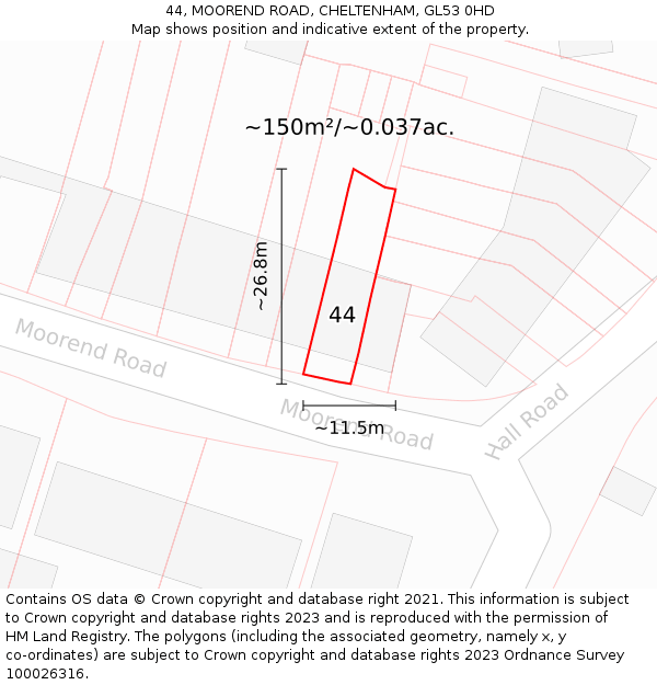 44, MOOREND ROAD, CHELTENHAM, GL53 0HD: Plot and title map