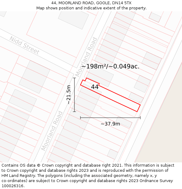44, MOORLAND ROAD, GOOLE, DN14 5TX: Plot and title map