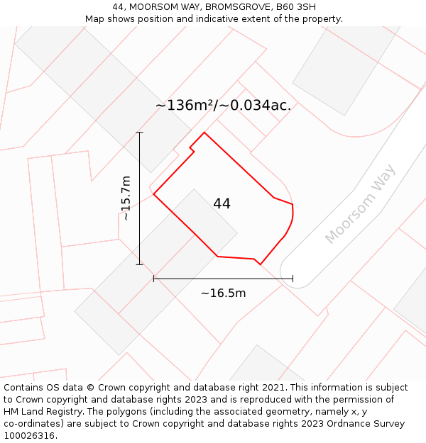 44, MOORSOM WAY, BROMSGROVE, B60 3SH: Plot and title map