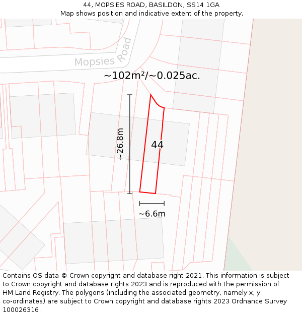 44, MOPSIES ROAD, BASILDON, SS14 1GA: Plot and title map