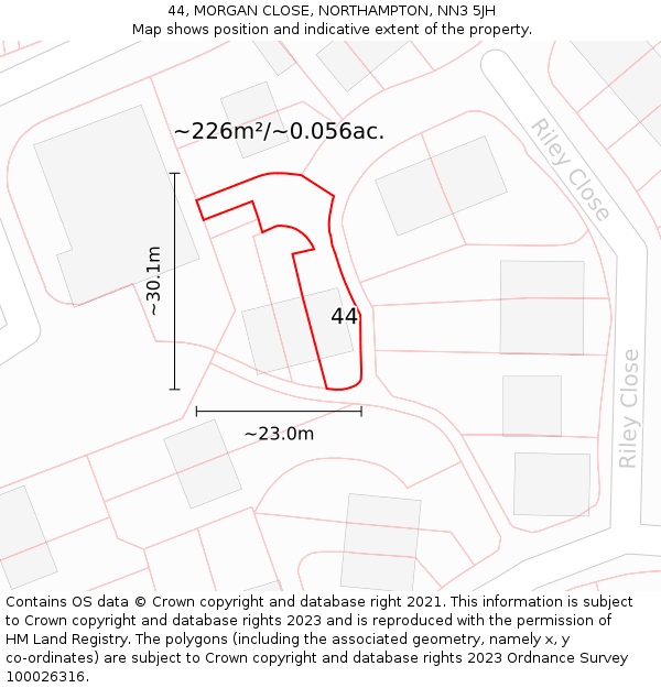 44, MORGAN CLOSE, NORTHAMPTON, NN3 5JH: Plot and title map