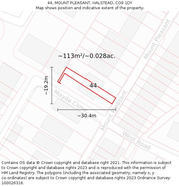 44, MOUNT PLEASANT, HALSTEAD, CO9 1DY: Plot and title map