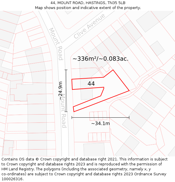 44, MOUNT ROAD, HASTINGS, TN35 5LB: Plot and title map
