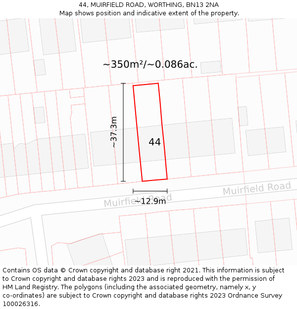44, MUIRFIELD ROAD, WORTHING, BN13 2NA: Plot and title map
