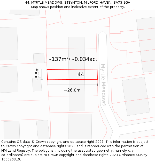 44, MYRTLE MEADOWS, STEYNTON, MILFORD HAVEN, SA73 1GH: Plot and title map