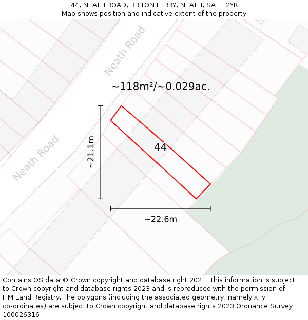44, NEATH ROAD, BRITON FERRY, NEATH, SA11 2YR: Plot and title map