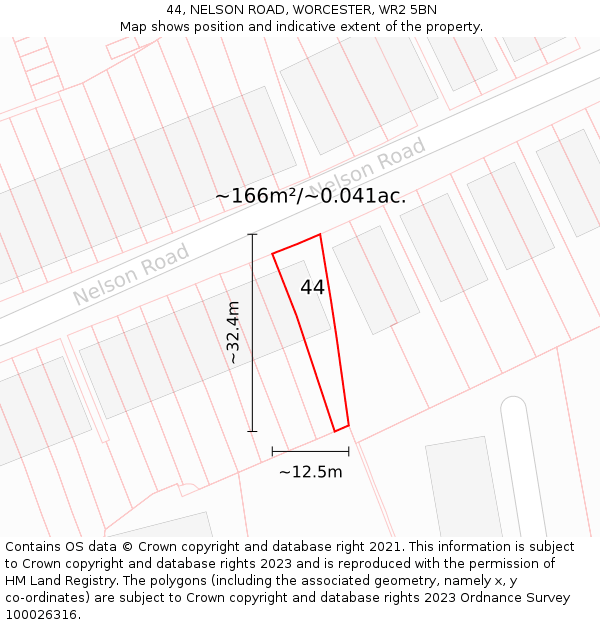 44, NELSON ROAD, WORCESTER, WR2 5BN: Plot and title map