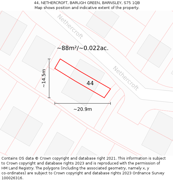 44, NETHERCROFT, BARUGH GREEN, BARNSLEY, S75 1QB: Plot and title map