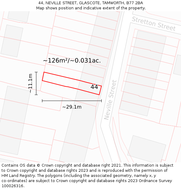 44, NEVILLE STREET, GLASCOTE, TAMWORTH, B77 2BA: Plot and title map