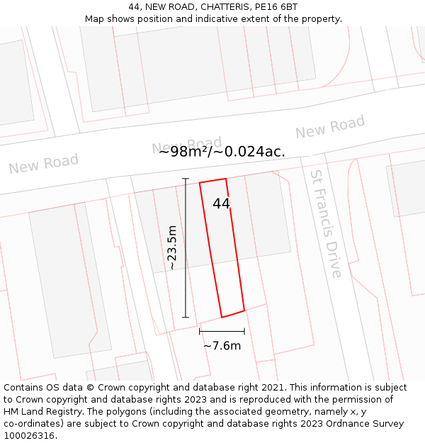44, NEW ROAD, CHATTERIS, PE16 6BT: Plot and title map