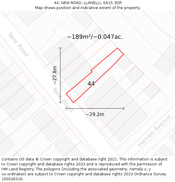 44, NEW ROAD, LLANELLI, SA15 3DR: Plot and title map