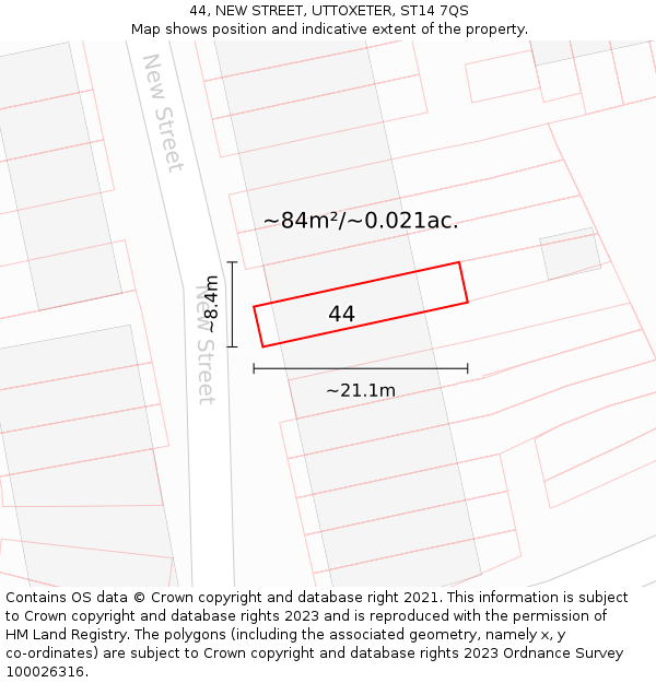 44, NEW STREET, UTTOXETER, ST14 7QS: Plot and title map