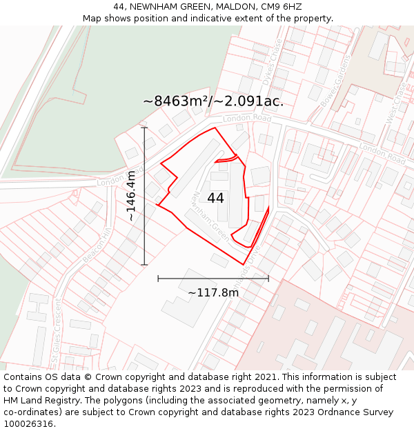 44, NEWNHAM GREEN, MALDON, CM9 6HZ: Plot and title map