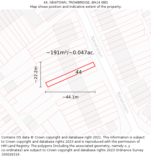 44, NEWTOWN, TROWBRIDGE, BA14 0BD: Plot and title map