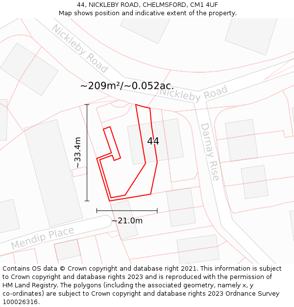 44, NICKLEBY ROAD, CHELMSFORD, CM1 4UF: Plot and title map