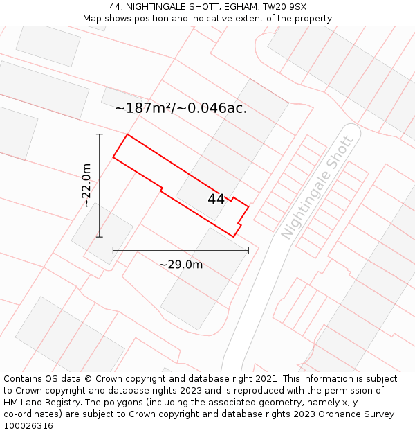 44, NIGHTINGALE SHOTT, EGHAM, TW20 9SX: Plot and title map