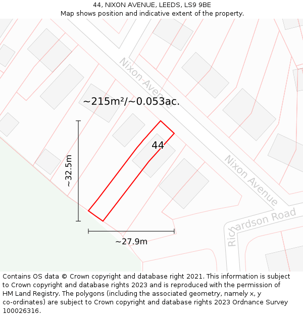 44, NIXON AVENUE, LEEDS, LS9 9BE: Plot and title map