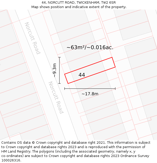 44, NORCUTT ROAD, TWICKENHAM, TW2 6SR: Plot and title map