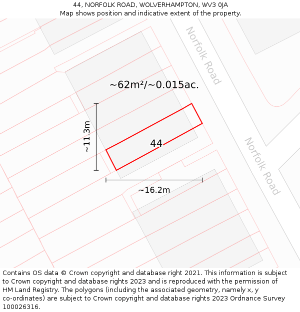 44, NORFOLK ROAD, WOLVERHAMPTON, WV3 0JA: Plot and title map
