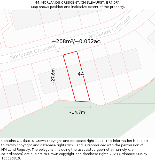 44, NORLANDS CRESCENT, CHISLEHURST, BR7 5RN: Plot and title map