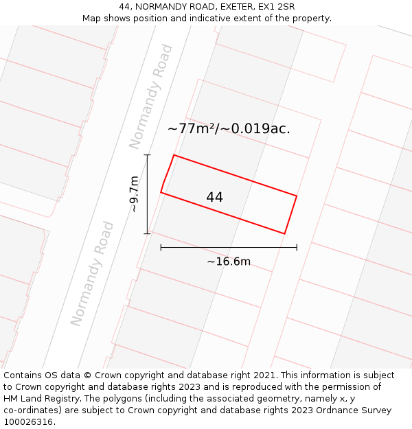 44, NORMANDY ROAD, EXETER, EX1 2SR: Plot and title map