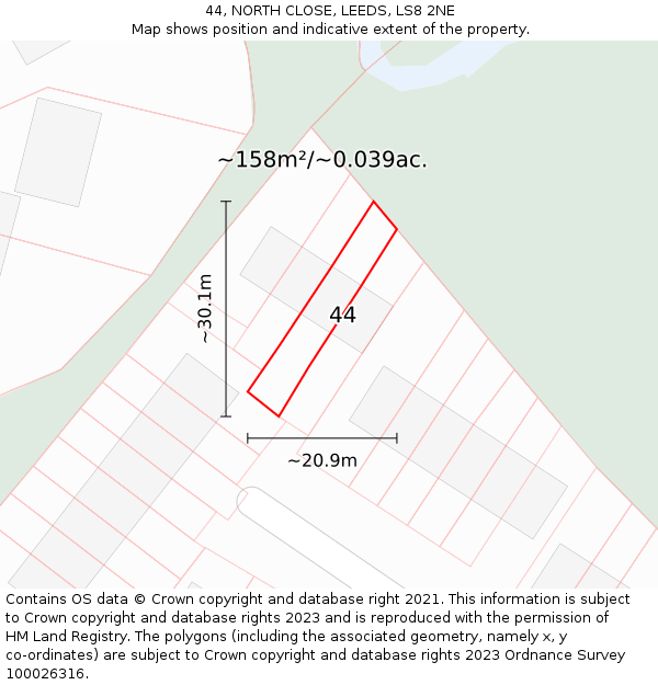 44, NORTH CLOSE, LEEDS, LS8 2NE: Plot and title map