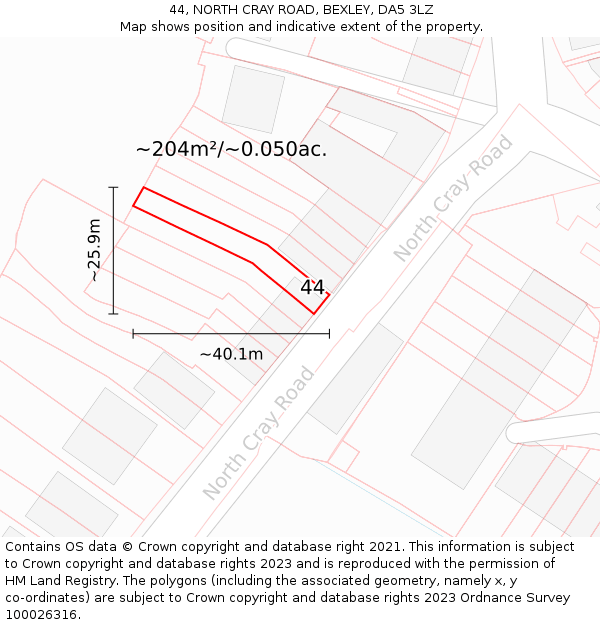 44, NORTH CRAY ROAD, BEXLEY, DA5 3LZ: Plot and title map