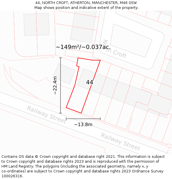 44, NORTH CROFT, ATHERTON, MANCHESTER, M46 0SW: Plot and title map